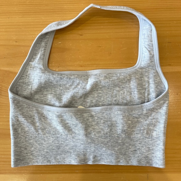 Gray ribbed fabletics halter sports bra - Picture 3 of 3